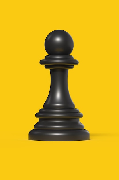 peão preto de ilustração 3D isolado em amarelo