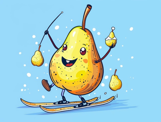 Foto pearfectly wild hilarious skiing adventures of a cartoon fruit (aventuras hilariantes de esqui de uma fruta de desenho animado)