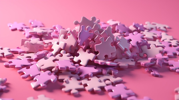 Peça de quebra-cabeça de problema 3D em fundo rosa Generative AI