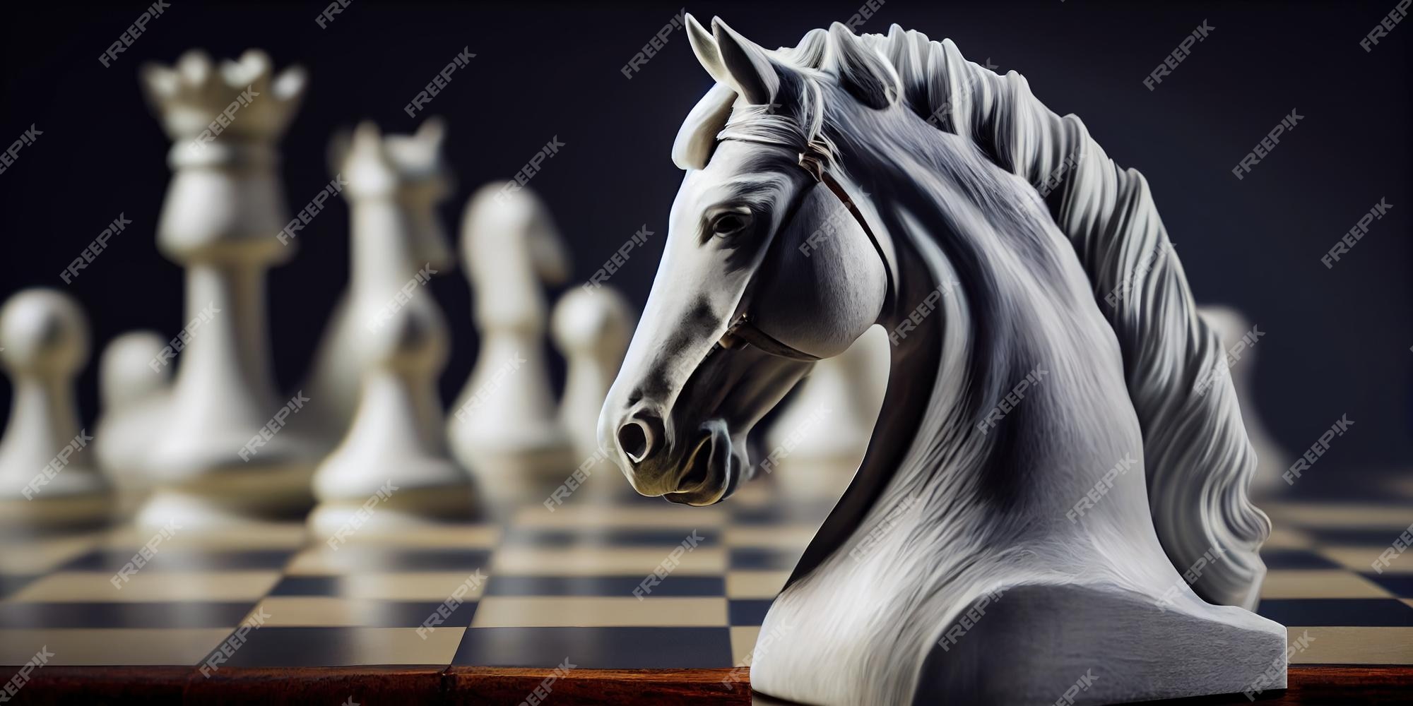 Cavalos de xadrez fantasia em um tabuleiro de xadrez generative ai