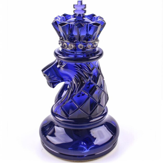 Peça de xadrez de vidro azul com coroa