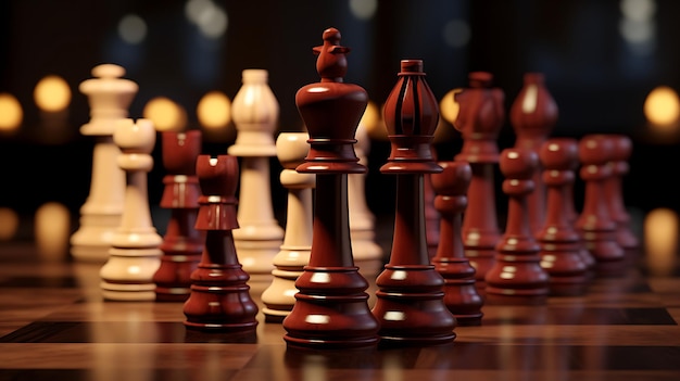 Peça de xadrez no sucesso da competição do tabuleiro de xadrez e no jogo de estratégia Generative Ai