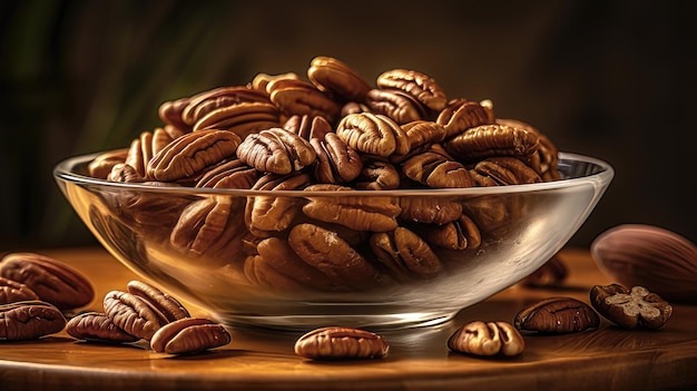 Pecans em uma tigela de vidro