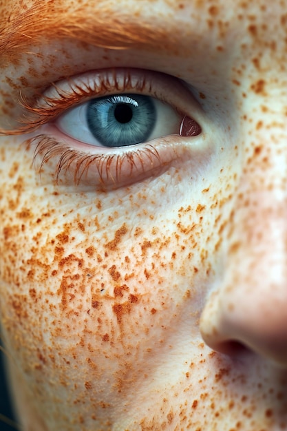 Las pecas de cerca en la cara