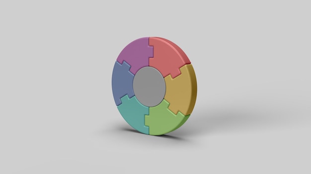 peças de quebra-cabeça 3D circulares coloridas em um fundo branco
