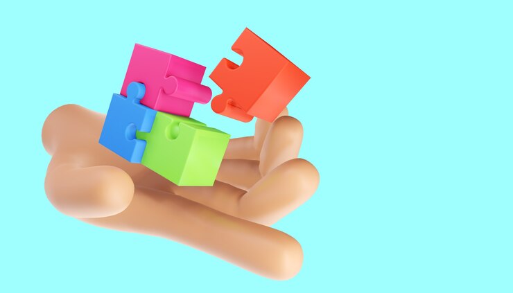 Peças de quebra-cabeça 3D. Resolução de problemas, conceito de negócio. Ilustração 3D