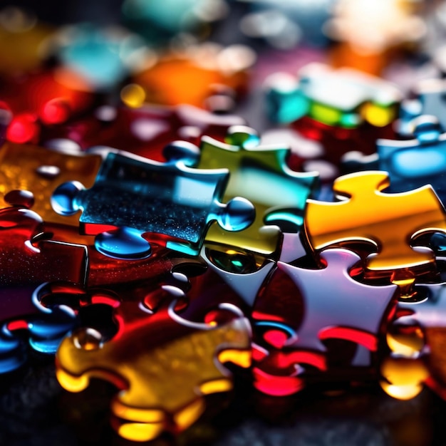 Foto peças de quebra-cabeça de vidro multicoloridas que mostram a diversidade e como as diferentes soluções se encaixam