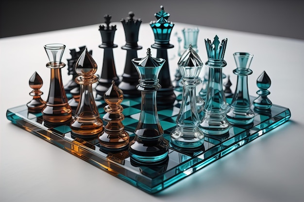 peças de xadrez de vidro sobre um fundo escuro o conceito de estratégia de negócios ai generativa