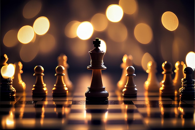 Peças de xadrez no tabuleiro de xadrez O conceito de sucesso empresarial