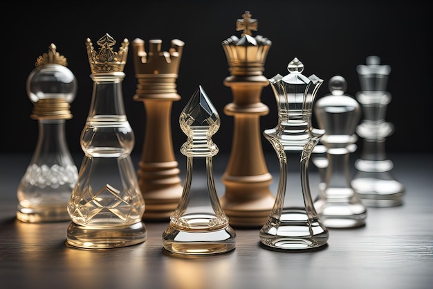 Foto peças de xadrez no tabuleiro peças de xadres em um tabuleiro de xadrez peças de vidro