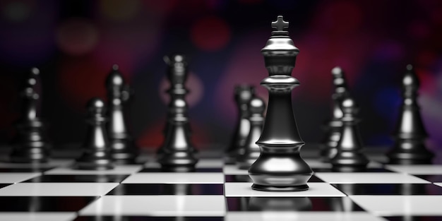Foto peças de xadrez pretas rei de xadrez e dois peões no tabuleiro de xadrez