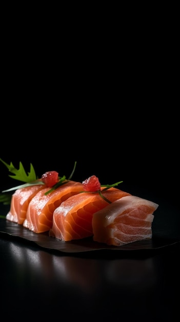 Foto peças triangulares comida japonesa saborosa de refeição para almoço frutos do mar sushi com salmo de enguia ia generativa