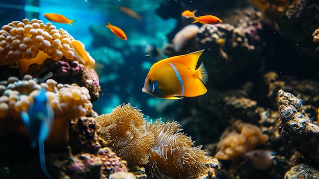 Peces de acuario con coral y animales acuáticos hiperdetalle Generativo Ai