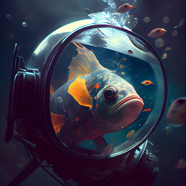 Peces en el acuario Ilustración 3D del mundo submarino