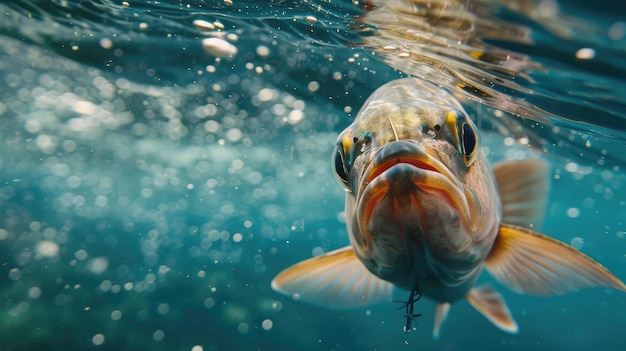 los peces bajo el agua miran a la cámara