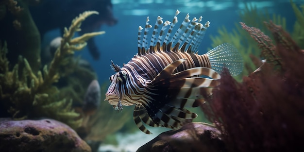 Peces Animales del mundo marino submarino Ecosistema Peces tropicales multicolores Vida en un arrecife de coral Panorama submarino con arrecifes de coral y peces IA generativa