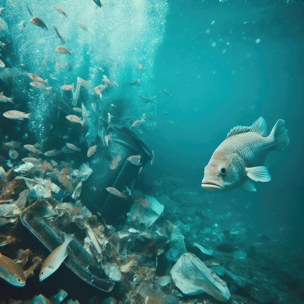 peces entre la basuraSalvar animales problemas ambientales imagen de fondo