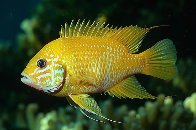 Peces cíclidos en el acuario de cerca