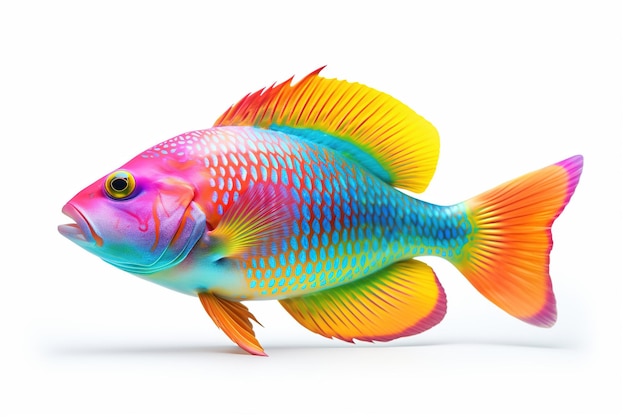 Peces de colores aislados fondo blanco fantasía realista