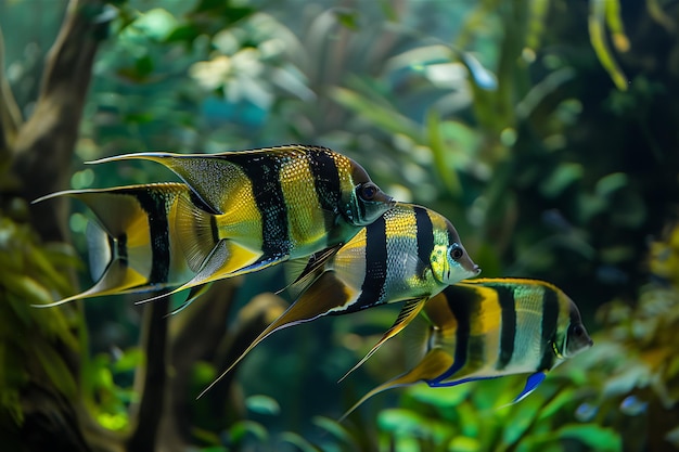 Foto los peces de colores nadan en el acuario