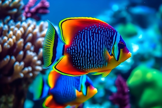 Peces de colores en el océano