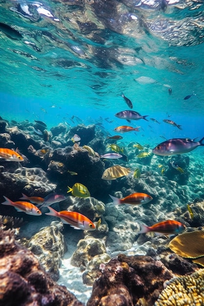 Peces coloridos de la gran barrera de arrecifes creados con una IA generativa