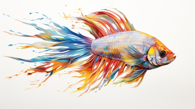 Peces coloridos salpicados de pintura Ilustración hiperrealista de animales