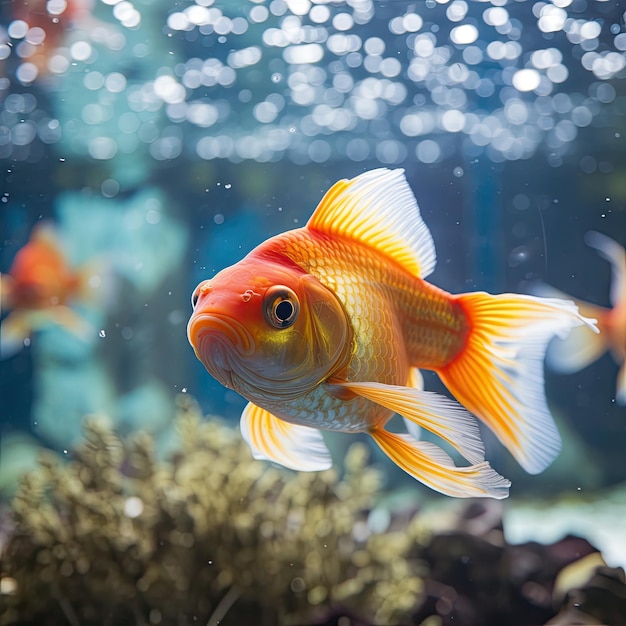 Peces dorados en el acuario