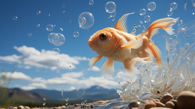 Foto peces dorados en el aire