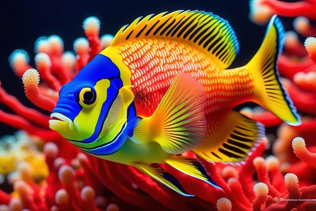 Foto peces gigantes de arrecife de coral rojos y amarillos