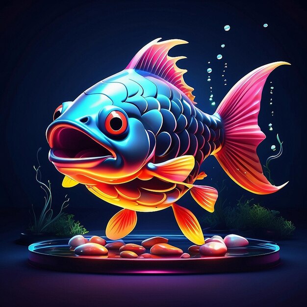 Peces hambrientos luz de neón ilustración imagen ai generado arte