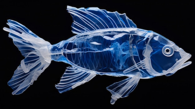 Peces hechos de bolsas de plástico nadan en el océano Concepto de océanos Contaminación plástica marina