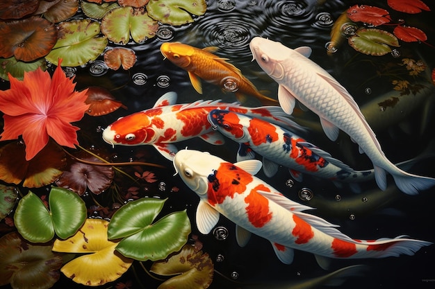 Foto peces koi nadando en el estanque