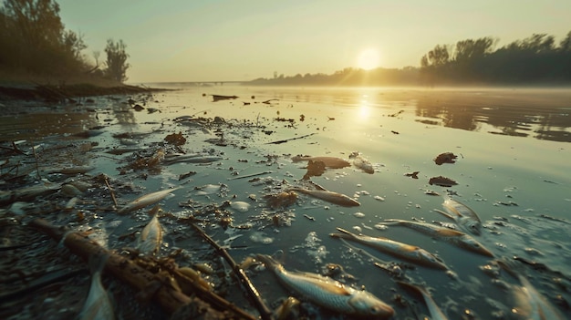 Peces muertos debido a la contaminación del agua