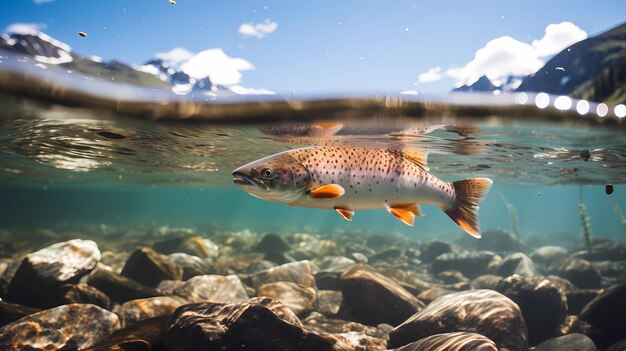 los peces nadan en un río transparente IA generativa