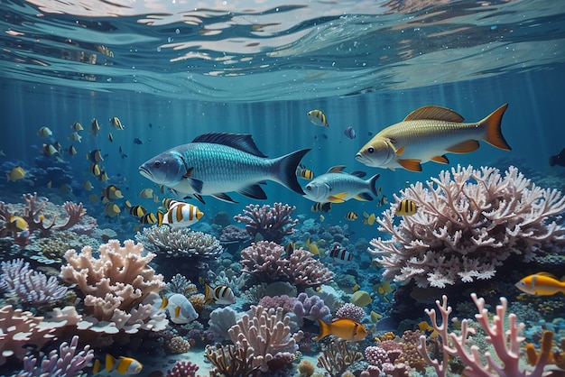 Peces nadando en un arrecife de coral