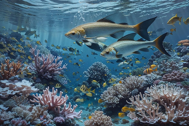 Foto peces nadando en un arrecife de coral