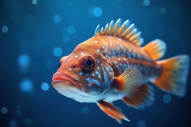 Foto peces rayados de colores que nadan tranquilamente en el acuario sobre un fondo oscuro y plantas acuáticas