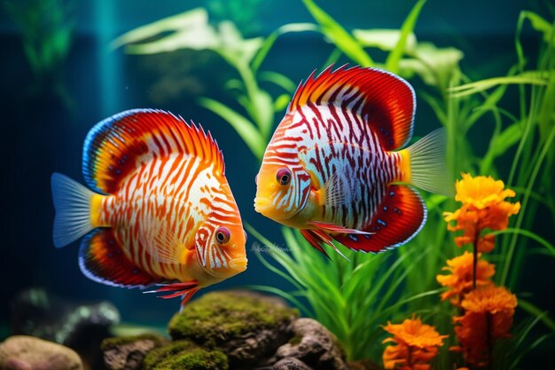 Foto peces tropicales en un acuario de agua dulce