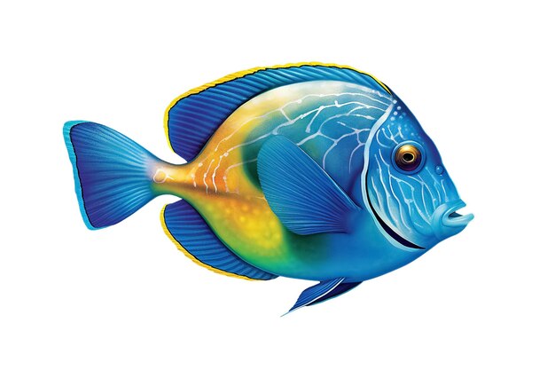 Foto peces tropicales azules aislados sobre un fondo blanco generativo ai