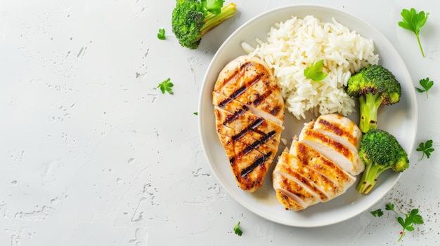 Pecho de pollo a la parrilla con brócoli al vapor y arroz