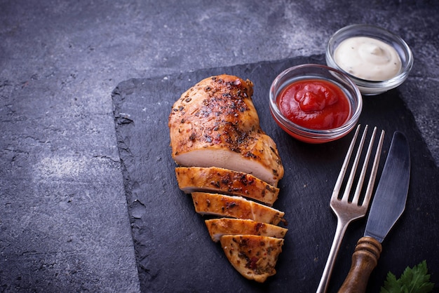 Pechuga de pollo a la plancha o filete en sartén de hierro