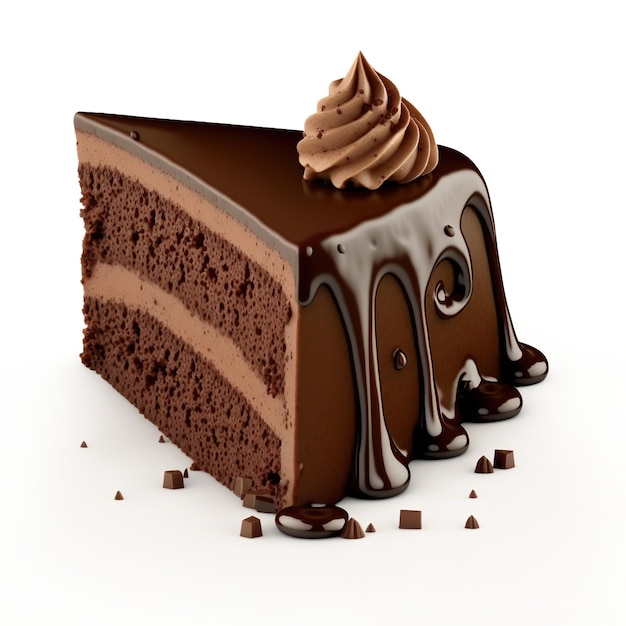 Pedaço de bolo de chocolate saboroso Ai isolado no fundo branco