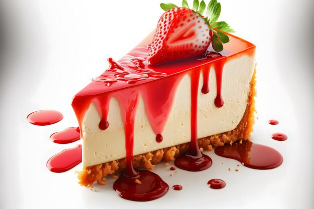 Pedaço de cheesecake com morangos frescos e arte gerada pela rede neural de hortelã