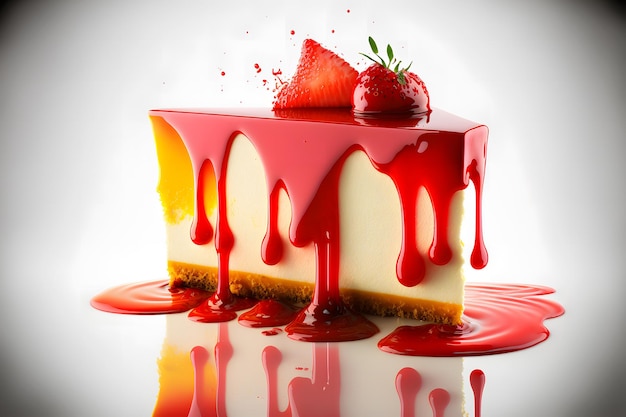 Pedaço de cheesecake com morangos frescos e arte gerada pela rede neural de hortelã