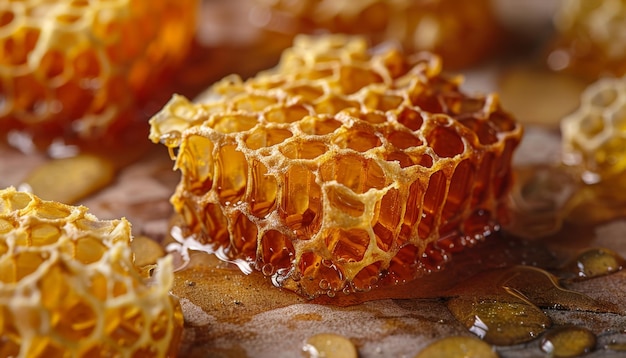 pedaço de favo de mel com close-up de mel