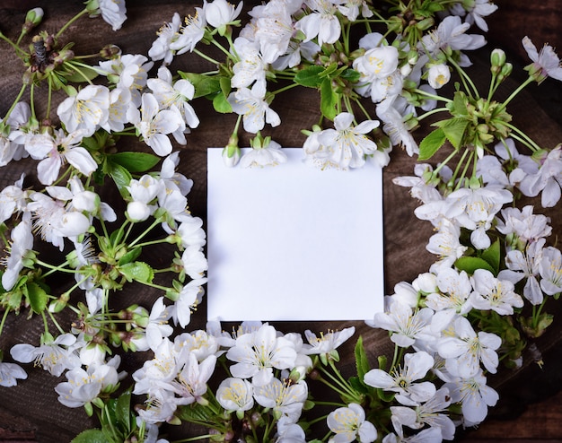 Pedaço de papel pequeno vazio branco no centro dos ramos