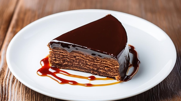 Pedaço de sachertorte sachr bolo em prato branco Vista superior espaço de cópia AI Generative