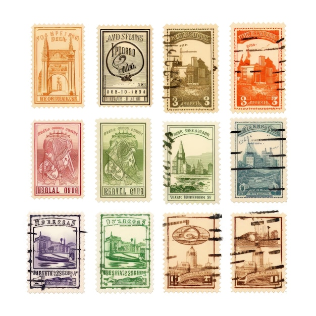 Foto pedaço de selos postais falsos isolados em fundo branco