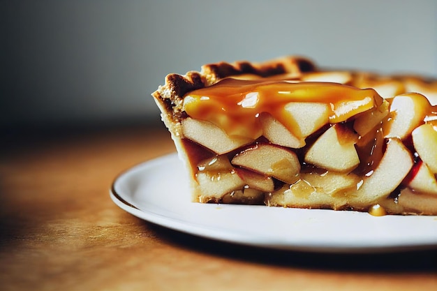 Pedaço de sobremesa caseira de torta de maçã doce no prato na mesa